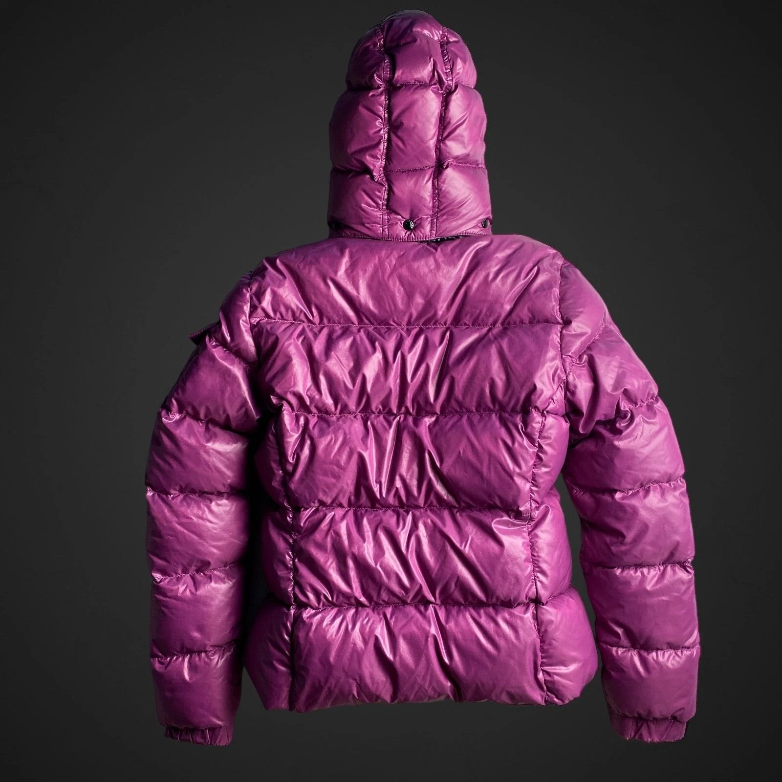 MONCLER BADIA Piumino Vintage Viola Donna con Toppa Grande Taglia 1 XS S