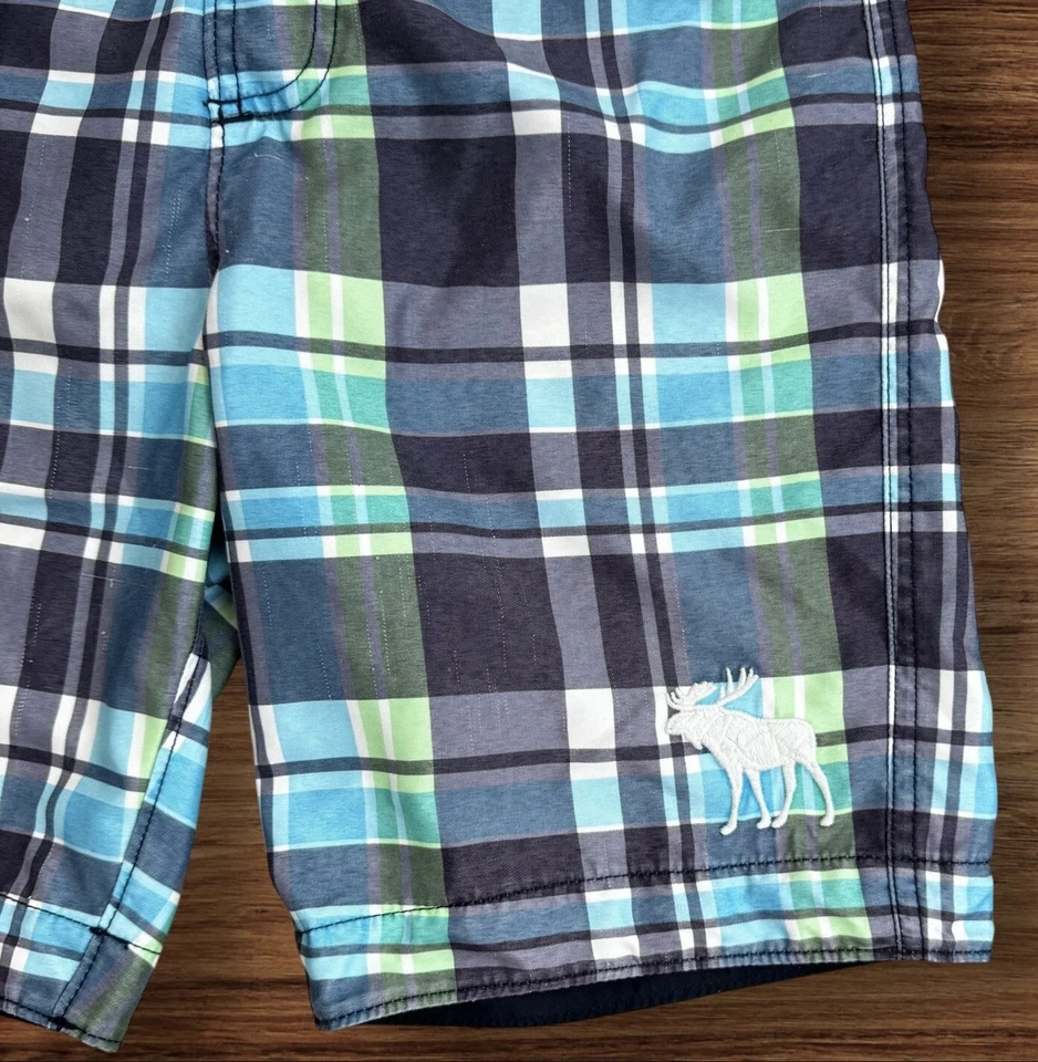 Abercrombie Camion da bagno per bambini grandi foderato blu/verde con coulisse a quadri - Immagine 3 di 4