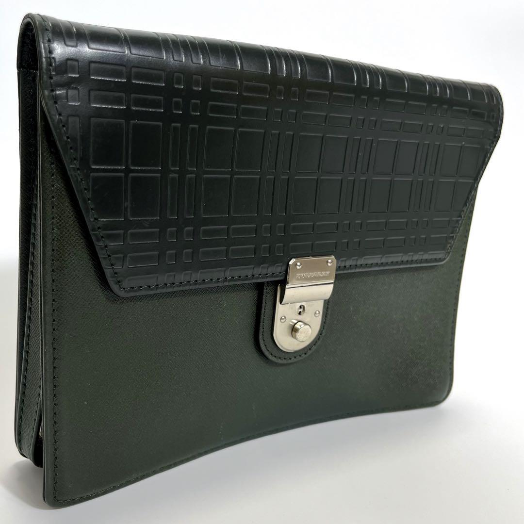 Burberryclutch Bag Dark Green With Strap