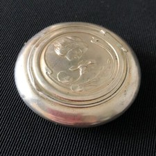 Antique Silver Box Art Nouveau France 1900 Round Small old stamp Collectible