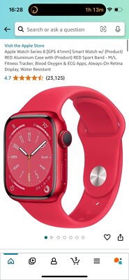 Apple Watch Series 8 41mm Aluminum Case with Sport Band - (PRODUCT)RED, S/M...