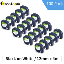 100PK DYMO LetraTag Refills Tape 12mm 91330 Compatible for LT-100H White Paper