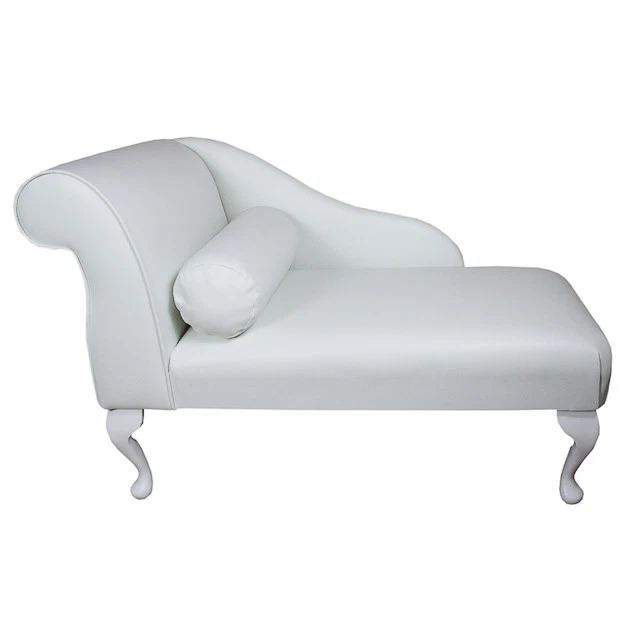 White Vinyl Chaise Longue Sofa Small Lounge Handmade with Cushion