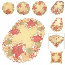 DECKCHEN TISCHLÄUFER TISCHBAND KISSENHÜLLE STICKEREI HERBST BLÄTTER TERRA