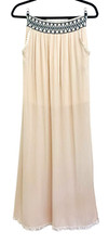 Francesca's Miami Elastic Waist Maxi Sz M Skirt Ivory Pockets Gauze Boho Hippie