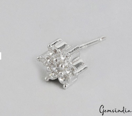 Impresionantes aretes florales de plata de ley 925 con circonitas para mujer/hechos a mano - Imagen 5 de 6