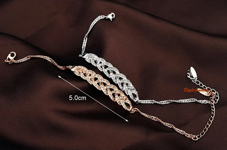 White Gold Fill Women Twist Bar Bridal Bracelet Made With Swarovski Crystal T10 Foto 3 de 4