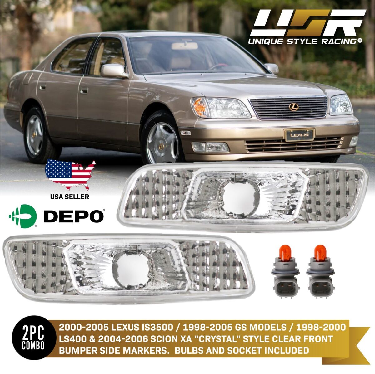 DEPO Front Clear Bumper Side Markers Fit For 1998-2000 Lexus DEPO Front Clear Bumper Side Markers Fit For 1998-2000 Lexus