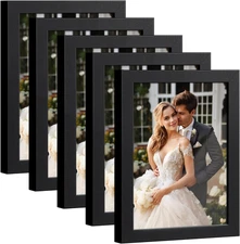 Happyhapi 4X6 Picture Frame Set of 5, Black Frames Display Photo 3.5X5 with Mat 