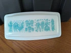 VTG PYREX TURQUOISE AMISH BUTTERPRINT BUTTER DISH "FLAWLESS"   "RARE"