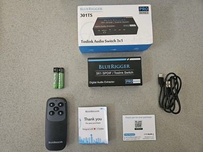 BlueRigger Digital Toslink Optical 3x1 Switch SPDIF Audio Switcher IR Remote 