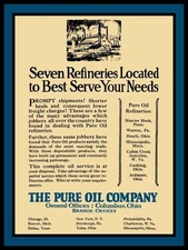 1923 Pure Oil Co. Columbus, OhiO - 7 Refineries NEW METAL SIGN: 9x12" Ships Free