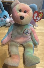 ty The ORIGINAL BEANIE BABY Babies Collection Peace Rainbow Tie Dye Bear 1996