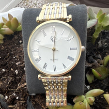 Quartz Dress Watch Gold-Tone Round Silver Dial Roman Numerals Steel Bracelet