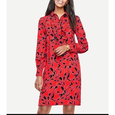 Ann Taylor Floral Ruffle Cuffed Shirtdress in Night Sky. Size small
