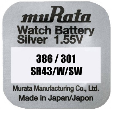 1 x Murata Sony 386 301 Uhrenbatterien 1,55 V SR43W SW 12GA LR43 eh. Sony 