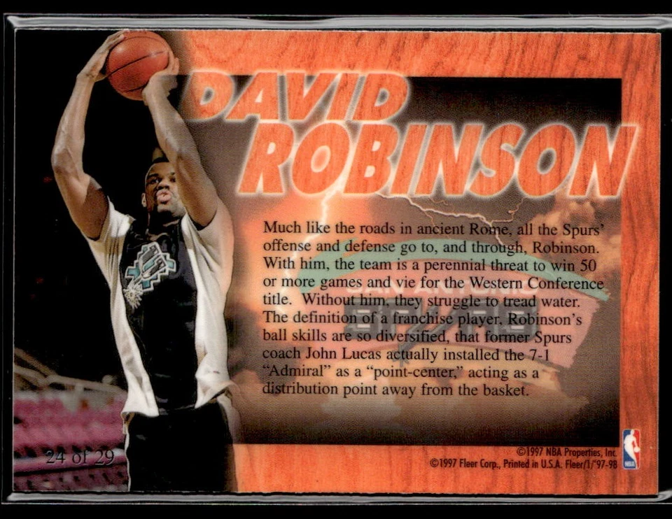 1997-98 Fleer #24 David Robinson Hardwood Leaders Spurs Basketball Card 0203N - Image 2 of 2