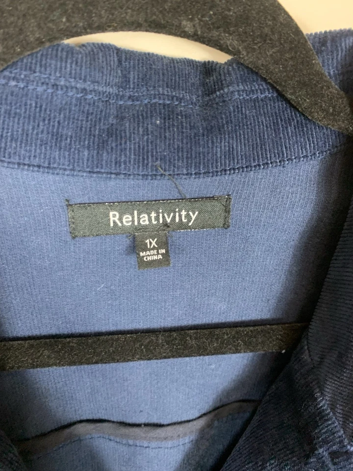 Women's Relativity Blue Corduroy Long Sleeve Button Front Jacket Size 1X - Image 3 of 4
