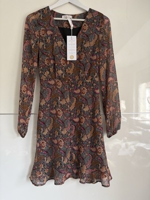 Neues langärmliges kurzes Kleid mit Muster von Freebird XS 34