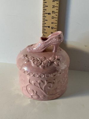 Vintage Pink Princess Cinderella Shoe Porcelain Covered Trinket/vanity Box