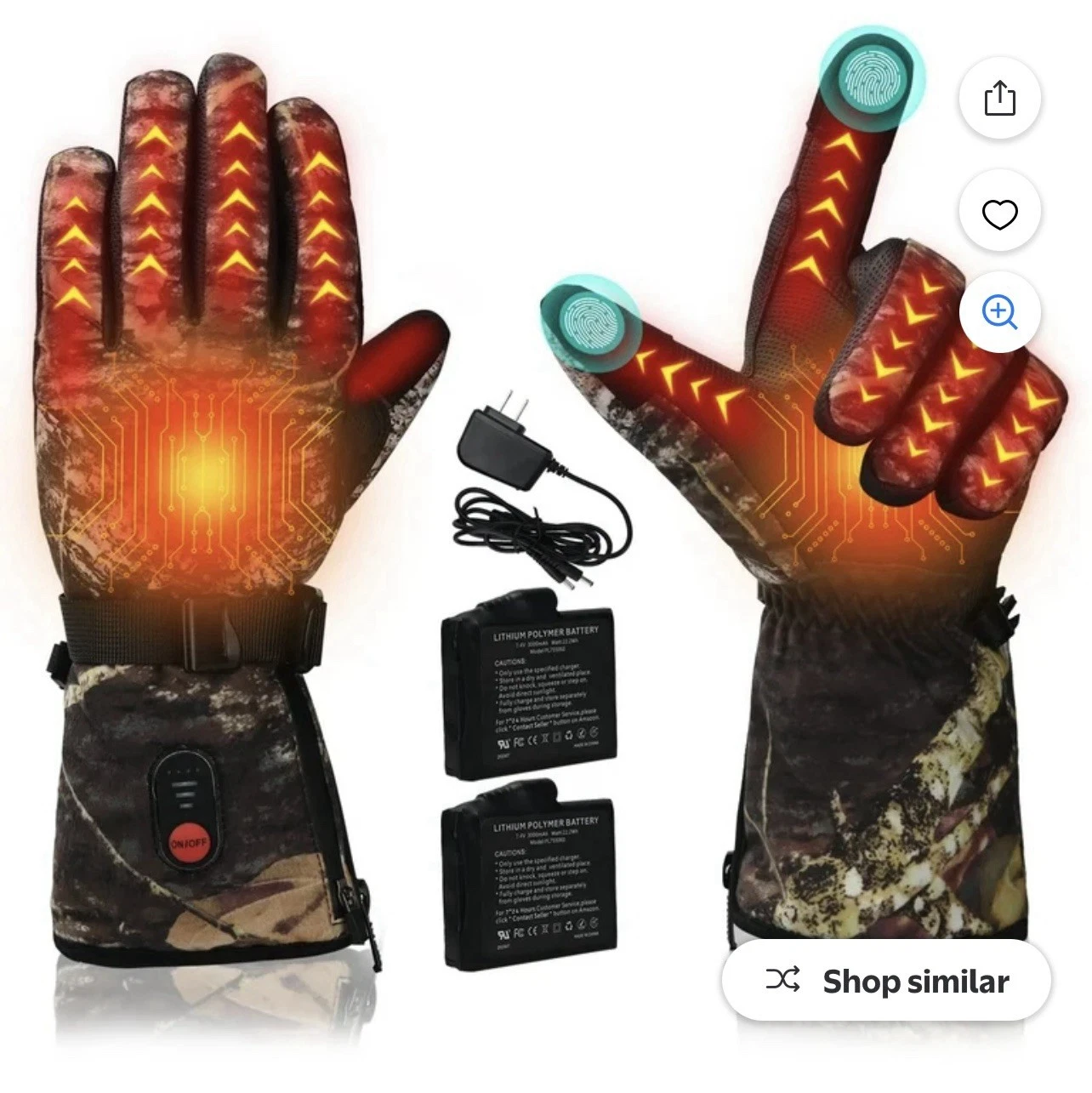 Heated Gloves Rechargeable Electric Battery, Waterproof Touchscreen Size (L)