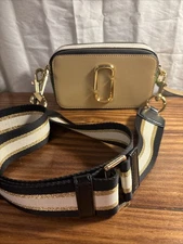 Marc Jacobs Snapshot Shoulder Bag Beige, White, Green Wide Strap Crossbody Purse