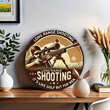8x8 Inch Aluminum Round Wall Art - Humorous Long Range Shooting, It'S Like Golf