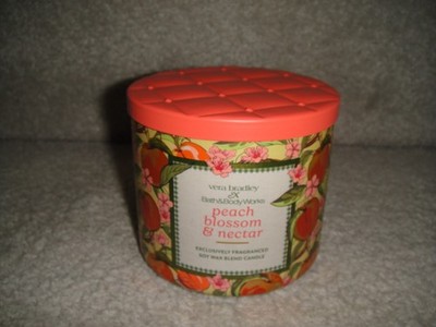 BATH & BODY WORKS 3 WICK CANDLE & VERA BRADLEY ''PEACH BLOSSOM & NECTAR'' SCENT!