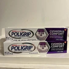 2 pack POLIGRIP Cushion & Comfort Denture Adhesive Cream 2.4 oz Each