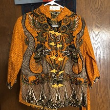 Vtg Custom Asian Brocade Jacket Red Metallic dragon Qipao Top M
