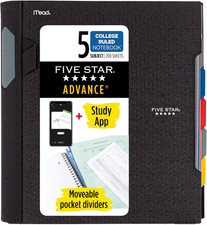 Advance Spiral Notebook  Study App, 5 Subject, College Ruled Paper, 8-1/2" X 11