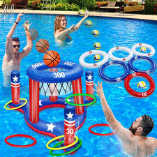 American Flag Inflatable Pool Basketball Hoop Ring Toss Set