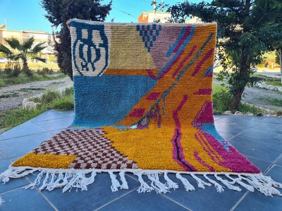 Moroccan Berber Beni Ourain Wool Rug Color Multi Handmade Design Area Carpet Rug