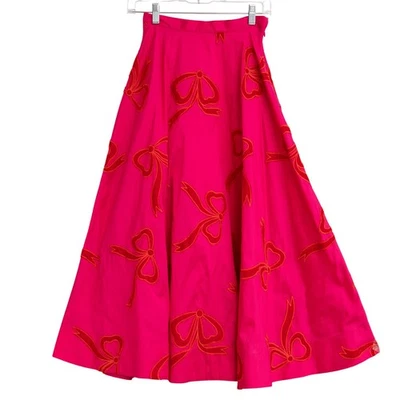 Maeve Anthropologie Maxi Skirt NWT Taffeta Pink Red Velvet Bows Girly BarbieCore - Image 1 of 4
