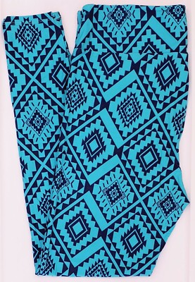 TC2 LuLaRoe Tall & Curvy2 Leggings Aztec South West Navy Blue Turquoise H26