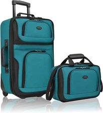 U.S. Traveler 2 Piece Expandable Softside Luggage Set 21" Carry On Tote Teal