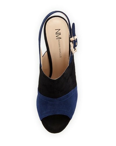 Neiman Marcus Slingback Heels Shoes Women Size 8.5 Black Blue Suede Sandal - Picture 7 of 7