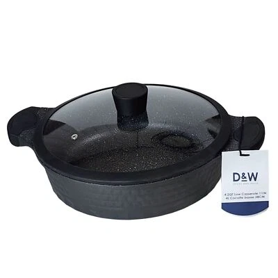 D&W DEANE AND WHITE D&W Cookware 11inch Low Casserole Pan With Lid Non Stick 4.2QT Black