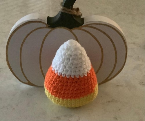 NEW HAND CROCHET CANDY CORN HALLOWEEN DECORATION HANDMADE- 5" X 3 1/2" - Picture 2 of 2