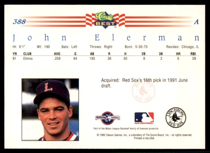 1992 Classic Best John Elerman Baseball Cards #388 - Image 2 of 2