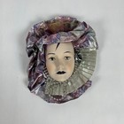 Porcelain Mardi Gras 9" Wall Art Mask With Ruffled Gray Fabric Beaded Necklace
