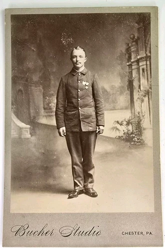 U.S. Soldier Military Medal Pre WWI Antique Cabinet Card Photo Bucher Chester PA