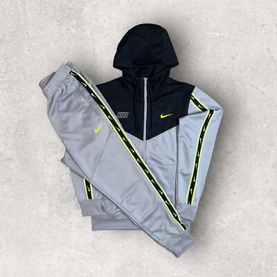 NIKE POLY REPEAT TRACKSUIT BLACK/GREY/VOLT UK