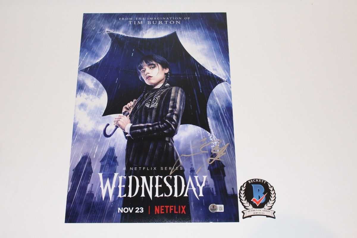 JENNA ORTEGA SIGNED 'WEDNESDAY' 12x18 SHOW POSTER BECKETT COA