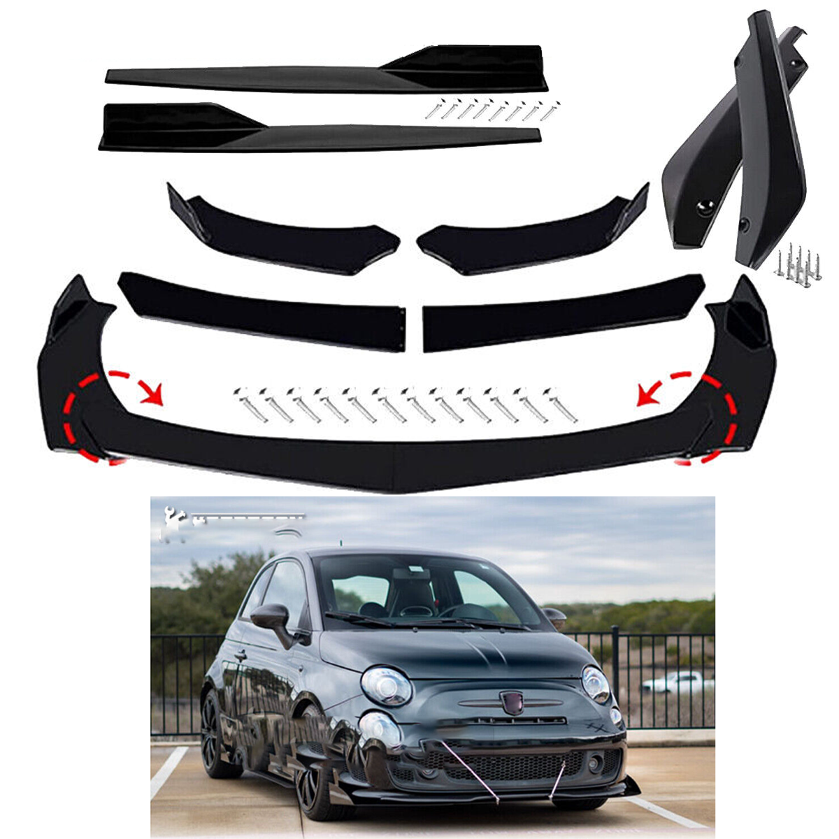 For Fiat 500 Front Bumper Lips Splitter Lower Spoiler Body Kit