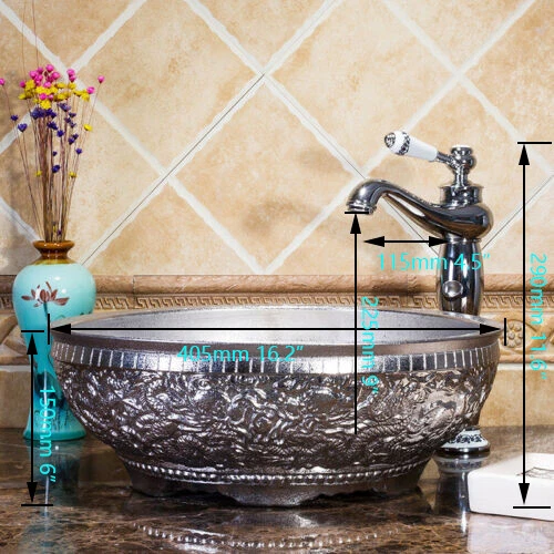NewEuropeanfashiongold/silverceramicbathroombasinsinkwithwaterfallfaucetspout - Picture 21 of 46