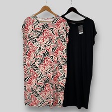 JD Williams Womens 2 Pack T-Shirt Dresses Pockets Leaf Print & Black UK 10 NEW