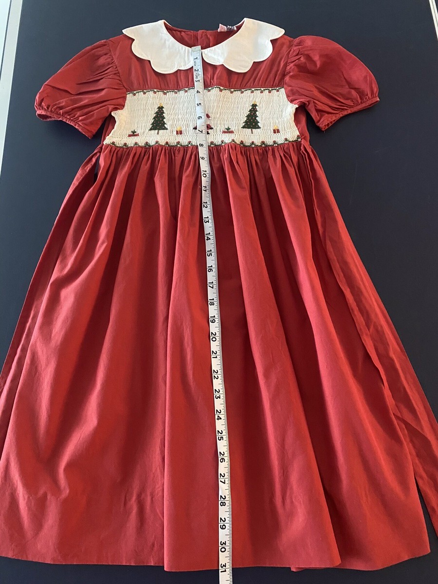 Girls Orient Expressed Smocked Holiday Christmas Dress XL Santa Red EUC