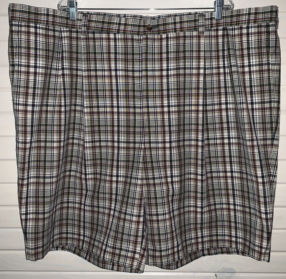 Roundtree & Yorke Gold Label Sz 50 100% Cotton Shorts Khaki Black Plaid EUC - Image 2 of 4