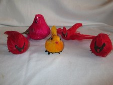 5 Feathered Red /Yellow Bird Christmas Ornaments/ Decor Ornament Vtg Craft
